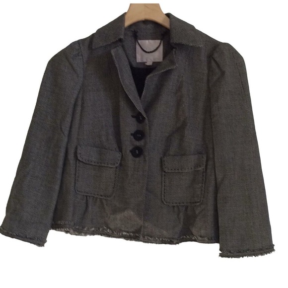 Rebecca Taylor black white textured Raw Hem blazer Women’s Size 2 - Picture 1 of 7
